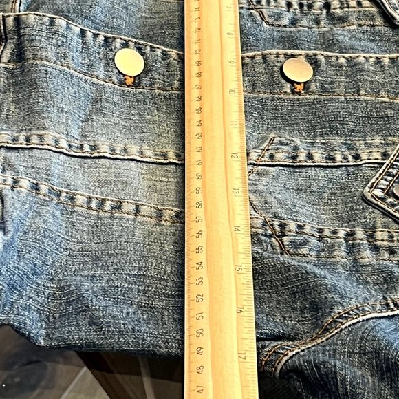 Go Jeans Sz XL Vintage Navy Denim Jean Jacket Cropped Wash Pockets - Picture 13 of 13